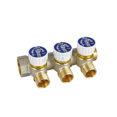 Простой сборный коллектор с отсекающими кранами, подключ 3/4",  3 вых. х 1/2"