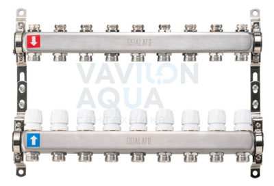 Коллектор ALATO с запорными вентилями, обратный с отсечными клапанами, 2 кронштейна 1"x3/4"x9-вых