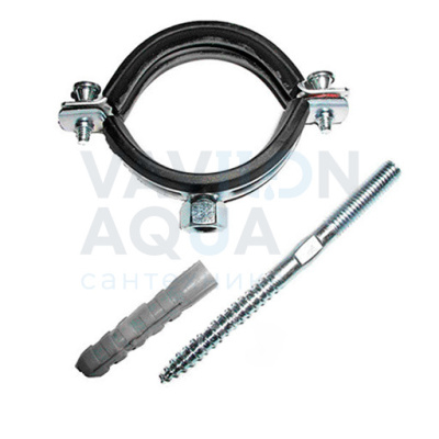 Крепежный хомут металлический (+ шпилька, дюбель), 110 мм