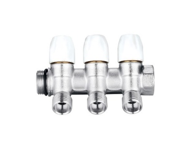 Коллектор Double Lin с регулирующими клапанами и евроконусом (к) 3/4",  3 выхода 1/2" (1/3/30)