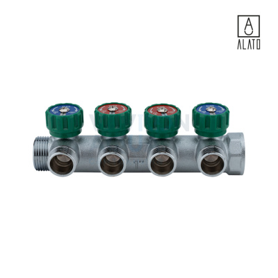 Регулирующий коллектор ALATO под плоское уплотнение 3/4"ВР х 4вых х 1/2"НР х 3/4"НР
