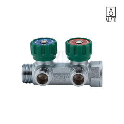 Регулирующий коллектор ALATO под плоское уплотнение 3/4"ВР х 2вых х 1/2"НР х 3/4"НР