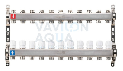 Коллектор ALATO с запорными вентилями, обратный с отсечными клапанами, 2 кронштейна 1"x3/4"x11-вых