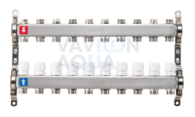 Коллектор ALATO с запорными вентилями, обратный с отсечными клапанами, 2 кронштейна 1"x3/4"x10-вых