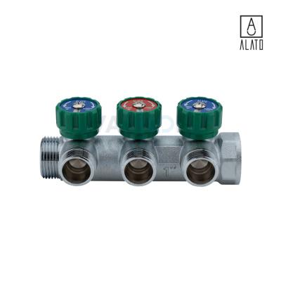 Регулирующий коллектор ALATO под "евроконус" 1"ВР х 3вых х 3/4"ЕК х 1"НР
