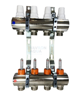Коллектор с расходомерами ICMA, 1" х 3/4"(евроконус) - 4 вых.