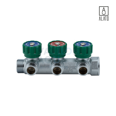 Регулирующий коллектор ALATO под плоское уплотнение 3/4"ВР х 3вых х 1/2"НР х 3/4"НР