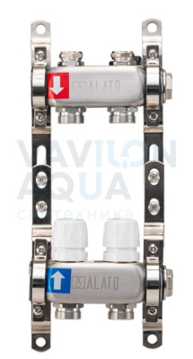 Коллектор ALATO с запорными вентилями, обратный с отсечными клапанами, 2 кронштейна 1"x3/4"x2-вых