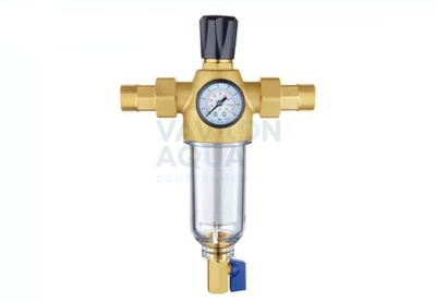 Фильтр Double Lin самопромывной 100мкм с ред.давл. со сгон. пласт.колба 1/2" до +75°C (1/12)