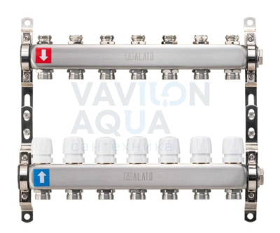 Коллектор ALATO с запорными вентилями, обратный с отсечными клапанами, 2 кронштейна 1"x3/4"x7-вых