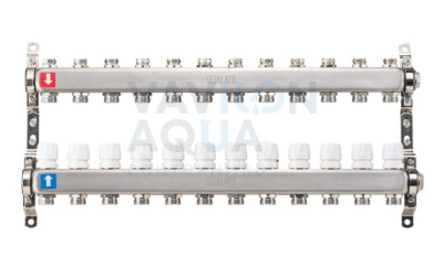 Коллектор ALATO с запорными вентилями, обратный с отсечными клапанами, 2 кронштейна 1"x3/4"x12-вых
